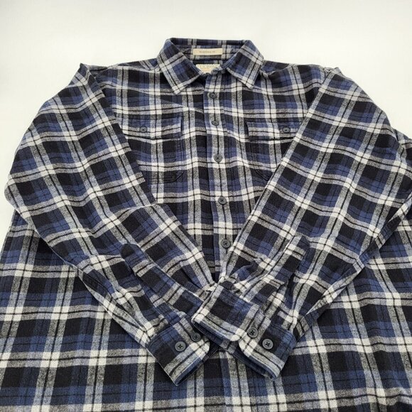 LL BEAN Plaid Shirt Mens‎ XL Tall Blue Gray Blk Heavy Cotton Chamois Cloth - Picture 3 of 8
